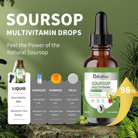 Compléments alimentaires liquides à base d'extrait de corossol (graviola) naturel végétalien 60 ml, marque privée OEM, avec multivitamines B6, C et D3