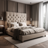 Lit superposé capitonné King Size Queen, gris, design italien, tissu, chambre à coucher avec tête de lit en tissu, velours, carton, chêne personnalisé