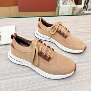 Mens Leisure Running Shoes Wool Knitting Real Leather Lace Up Sapatos Comfortable Male Casual Footwear Luxury Shoe