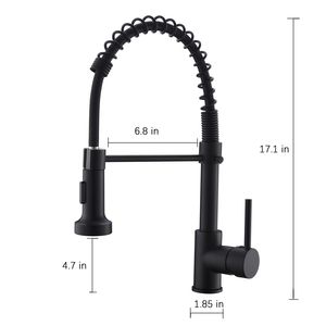 Robinet de cuisine monocommande extractible DB, noir mat, design contemporain, valve en céramique, 1 trou, montage sur plan. - Product Image 6