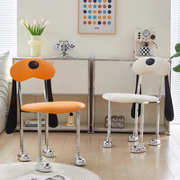 Chaise de salle à manger et tabouret de coiffeuse en cuir, style crème, design mi-siècle, avec dossier en forme de chien Mickey de dessin animé, pour la maison