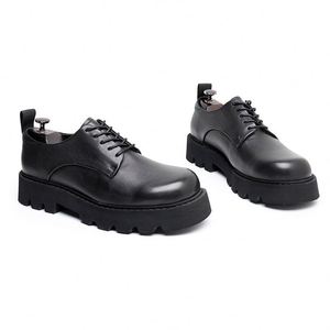 Chaussures Derby noires pour hommes - Basses, pour le travail et les déplacements, à bout carré, semelle épaisse, rehaussantes, légères, respirantes, antidérapantes, style britannique décontracté - Product Image 5