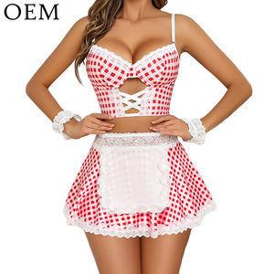 Ensemble de lingerie sexy rétro personnalisé en usine, 5 pièces, robe tablier pour femmes, cosplay, ensemble de lingerie, dentelle, strass, tenue de femme de chambre, costume - Product Image 5