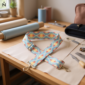 Bolso de nailon de 5 cm con diseño de cuadrícula colorida azul claro para la fabricación de equipaje, estilo moderno. - Product Image 2