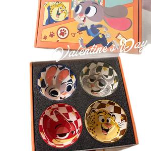 Zootopia Cartoon Ceramic <b>Bowl</b> <b>Set</b> Of 4 Round Dinnerware Gift Box For Birthday Party Tableware Decorations - Product Image 5