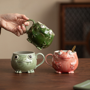 Cute Frog Shaped Coffee Mug with Spoon Personalized Funny Ceramic Cup Unique Gift Idea - Product Image 1