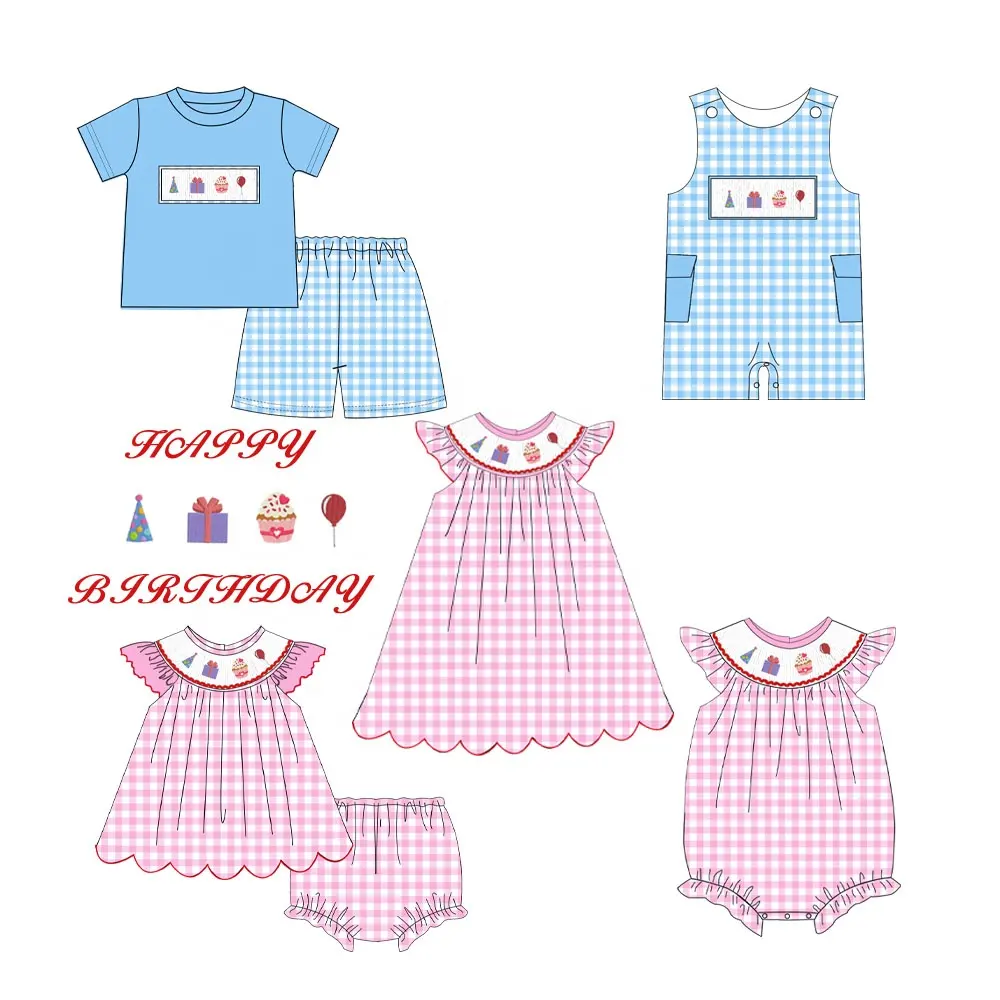 New Arrival Toddler Girls Clothing Sets Boutique Kids Smocked Dress Baby Girls Cake Birthday Dresses