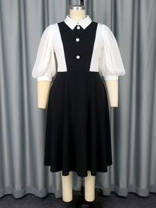 Abiti Casual a Linea A per Ragazze con Colletto a Risvolto e Maniche a Lanterna, Uniformi Scolastiche in Bianco e Nero - Product Image 4