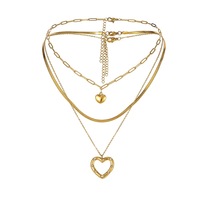 Nouveau Style multicouche en acier inoxydable chaîne cubaine collier plaqué or amour pendentif os chaîne collier pour femmes cadeau