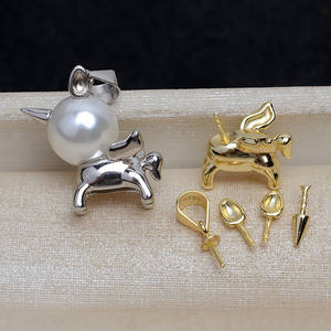 Plata S925, Colgante de unicornio con perla alienígena barroca, Bandeja vacía para DIY, Accesorios de joyería femenina de moda, 4222 - Fornituras y componentes - Product Image 1
