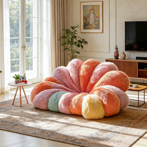 Canapé paresseux moderne en forme de pétale de fleur, fauteuil pouf en peluche longue et colorée, meubles confortables pour salon - Product Image 4
