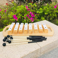 Orff Percussion Instrument, Kids Educational 8-Tone Metal Chime Blocks with Wooden Base, Musical Glockenspiel