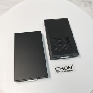 Luxury Matte Black Rectangle Portable ABS Plastic Custom <b>Empty</b> Pressed Powder Packaging Case with Puff for Cosmetic - Product Image 6