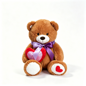 Oso de peluche personalizado con lazo morado, oso de peluche con corazón, oso de peluche marrón con corazón. - Product Image 1