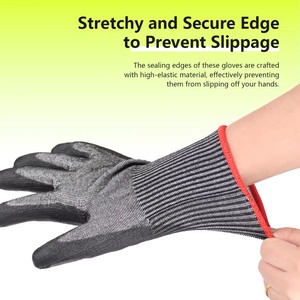 Guantes de Trabajo Resistentes al Corte Nivel E ANSI A5 Recubiertos de PU Negro Ajuste Elástico Cómodo Protección Anticorte Nivel 5 - Product Image 3
