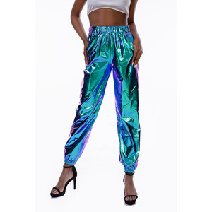 Pantalon Rave brillant pour <span class=keywords><strong>femme</strong></span> <span class=keywords><strong>Vêtements</strong></span> holographiques amples Pantalons argentés Pantalon de danse Wetlook Hip Hop Punk Pantalons de survêtement Streetwear Joggers - Product Image 4