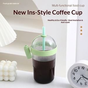 แก้วกาแฟพลาสติกใสแบบพกพา น่ารัก ใช้กลางแจ้งได้ พร้อมฝาและหลอด ปลอดภัยสำหรับเครื่องล้างจาน ปราศจากสาร BPA เหมาะสำหรับเป็นของขวัญ - Product Image 5