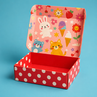Caja de Cartón Corrugado Impresa Personalizada al por Mayor, Caja de Regalo para Niños con Diseño de Conejito, Gato y Oso de Dibujos Animados con Puntos Rojos