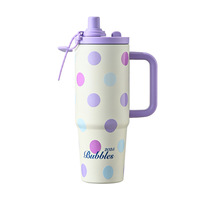 Tumbler 900ml dengan Pegangan Ganda, Motif Kartun Lucu, Vakum Terisolasi, Mug Perjalanan, Tutup Silikon PP, Tumbler Stainless Steel
