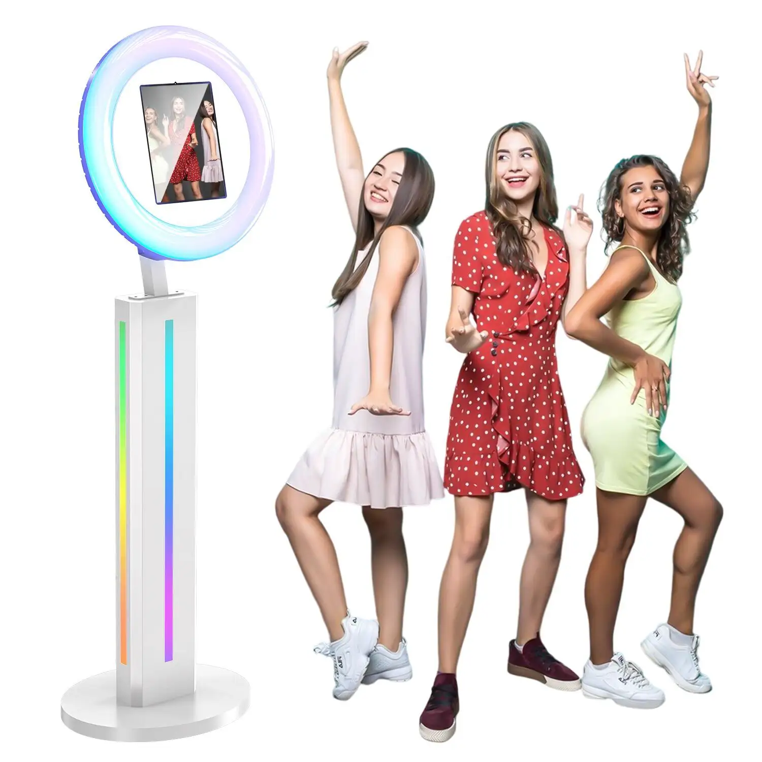 10.9-12.9 Inch Portable 3D Ring Light LED Photo Booth with Printer Selfie and Wedding Party Gathering Photo Booth Stand Shell
