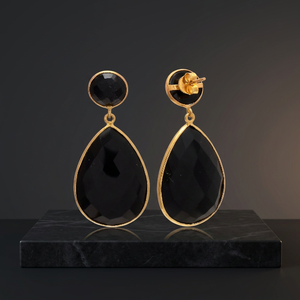 Nouvel arrivage boucles d'oreilles en argent avec pierre d'onyx noir 925 Sterling et forme ronde - Product Image 2