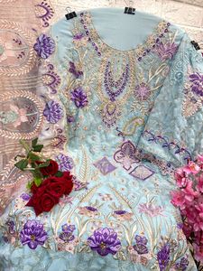 Vente en gros d'approvisionnements d'usine Designer Organza Santoon Matériel Costume pakistanais avec Dupatta disponible à un prix abordable - Product Image 5