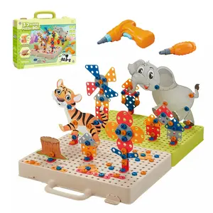 Set mainan Puzzle anak-anak, desain portabel mainan pendidikan montesori 3D sekrup kotak Puzzle 331 buah kartun hewan DIY