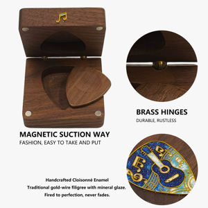 Boîte à médiators en bois vintage en émail cloisonné - Bois de noyer - Product Image 2