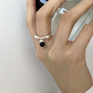 S925 Sterling Silver Black Agate Bead Pendant <b>Open</b> <b>Ring</b> Minimalist Index Finger Jewelry Unisex Gift - Product Image 1