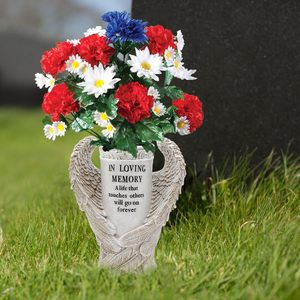 Decorazioni in Resina per Cimitero, Vaso per Fiori <span class=keywords><strong>con</strong></span> Ali d'Angelo, Statue da Giardino Impermeabili, Regali Commemorativi - Product Image 3