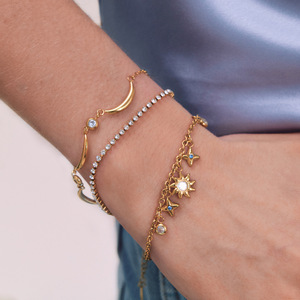 สร้อยข้อมือสตาร์มูนชาร์มชุบทองประดับเพชรเซอร์คอนสำหรับสวมใส่ทุกวันชุดเครื่องประดับสำหรับผู้หญิง - Product Image 4