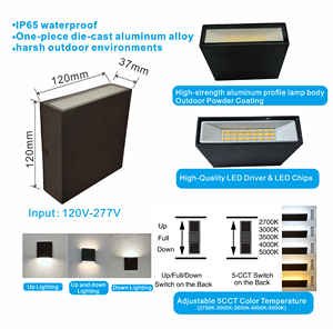 ダイカストアルミ製<span class=keywords><strong>LED</strong></span>屋外壁掛けライト、耐腐食性IP65防水、ガーデン、ヴィラ、ポーチ、商業用照明 - Product Image 2