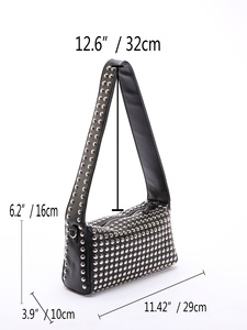 <span class=keywords><strong>Borsa</strong></span> a tracolla <span class=keywords><strong>con</strong></span> <span class=keywords><strong>borchie</strong></span> nere da donna alla moda per rivetti sotto le ascelle - Product Image 2