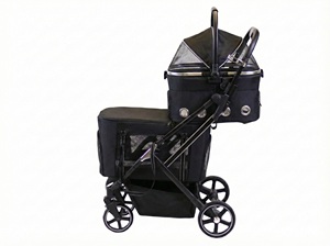 高品質で豪華、組み立て簡単、折りたたみ式、持ち運び可能、通気性があり快適な四輪ペット用ベビーカー - Product Image 3