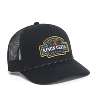 Casquettes de camionneur 6 panneaux noires classiques à visière incurvée avec logo tissé personnalisé de haute qualité, en coton et polyester, pour sports de plein air