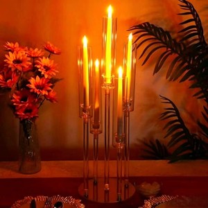 Wholesale <b>glass</b> tube <b>candlestick</b>, 10-arm round base acrylic <b>candlestick</b>, tall wedding table centerpiece decoration <b>candlestick</b> - Product Image 6