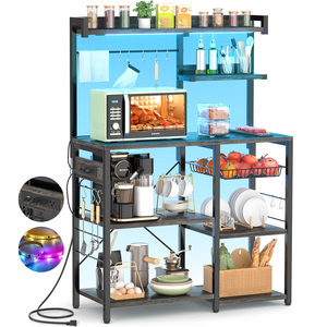 Support de boulangerie avec cordes lumineuses LED Support de four à micro-ondes Étagère de rangement de <span class=keywords><strong>cuisine</strong></span> Panier en fil métallique 10 crochets Porte-épices - Product Image 1