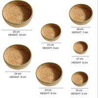 Ensemble de 7 paniers ronds emboîtables tressés à la main en jonc de mer naturel avec bord coloré, organisateur tressé, panier cadeau, panier en corde de coton