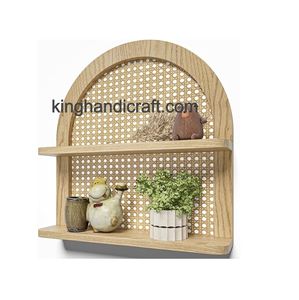 Estante de ratán natural hecho a mano para montaje en pared-Estante organizador rústico bohemio para plantas, toallas, libros o artículos de decoración pequeños - Product Image 2