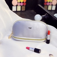 Label pribadi tas Makeup berkilau setengah bulan lapisan ganda dengan ritsleting dompet Makeup perjalanan