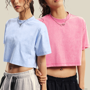 T-shirt court vintage respirant pour femme en coton délavé à l'acide 230 g/m² de haute qualité, coupe régulière, manches courtes, logo personnalisé - Product Image 2