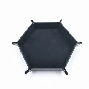 Bandejas de dados plegables Bandeja de dados hexagonal Soporte de dados de cuero PU para juegos como RPG DND y otros juegos de mesa Negro