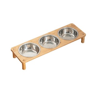 Büyük Boy Dökülmez Paslanmaz Çelik Çift Evcil Hayvan Mama Kabı, Köpekler ve Kediler için Doğal Çevre Dostu Bambu Standlı - Product Image 2