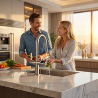 Robinet de cuisine haut de gamme minimaliste en acier inoxydable avec bec flexible extractible et économiseur d'eau, à un seul trou