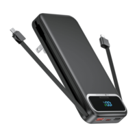 Batterie externe de chargeur portable 10000mAh, batterie externe à câble intégrée avec prise murale AC, batterie de téléphone à affichage LED pour Smartphones