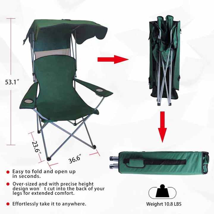 WOQI High Quality Aluminum with Shade Canopy Chair Backpack Beach Camping Recliner Support 350 LBS