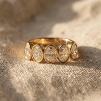 Bague de mariage et d'anniversaire en or jaune massif 9K 10K 14K 18K avec cinq pierres ovales serties de moissanite, certifiée GRA, bijoux personnalisés