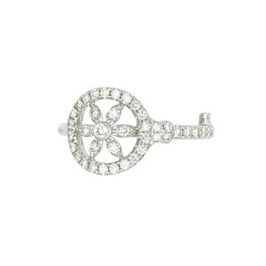 18K White Gold Diamond-Encrusted Floral Key Motif Open Ring Luxury Statement Jewelry <b>For</b> <b>Women</b> - Product Image 1