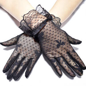 Gants courts en <span class=keywords><strong>dentelle</strong></span> et résille transparents pour femme, 24 cm, noirs et blancs, style vintage, élégants, pour mariée, avec nœud, pour fêtes et mariages - Product Image 1
