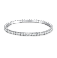Bracciale Tennis Elastico di Lusso in Argento Sterling 925 con Moissanite Taglio Brillante Rotondo da 2,5mm, Placcato Oro, Gioielli Raffinati per Donne